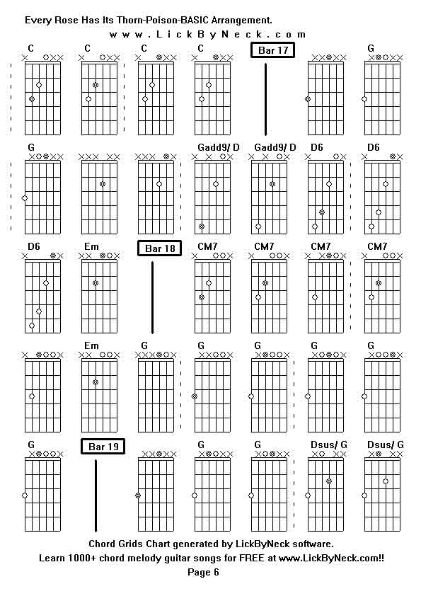 Chord Grids Chart of chord melody fingerstyle guitar song-Every Rose Has Its Thorn-Poison-BASIC Arrangement,generated by LickByNeck software.